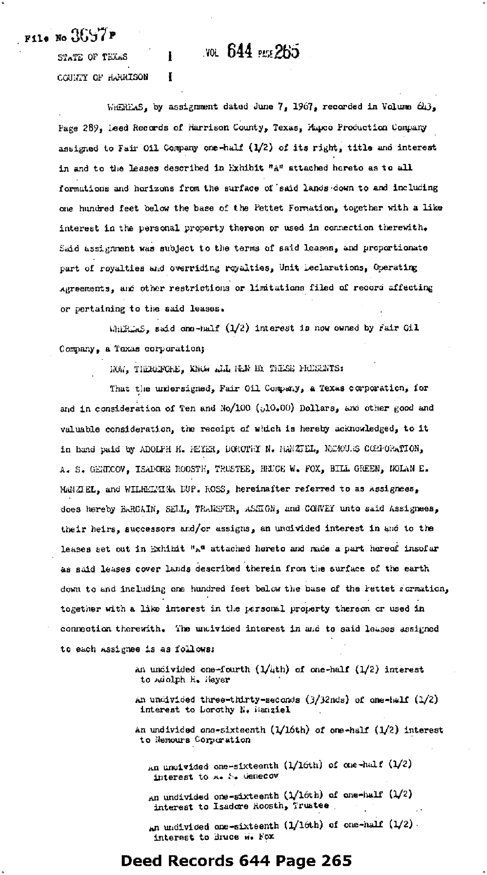 Fair Oil Co - Recorded Assignment Of Lease (Vol. 644, Page 265)